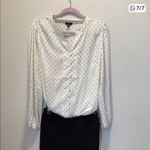 Talbots White Blouse with Black Polka Dots